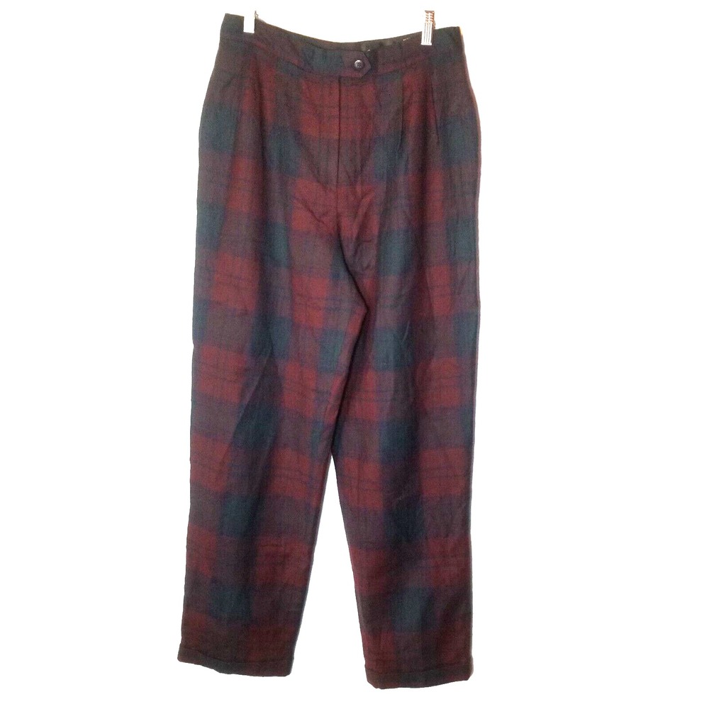 Giorgio Sante Angelo Plaid Lined Pleated Wide Leg‎ Cuff Wool Pant Size 12 Preppy